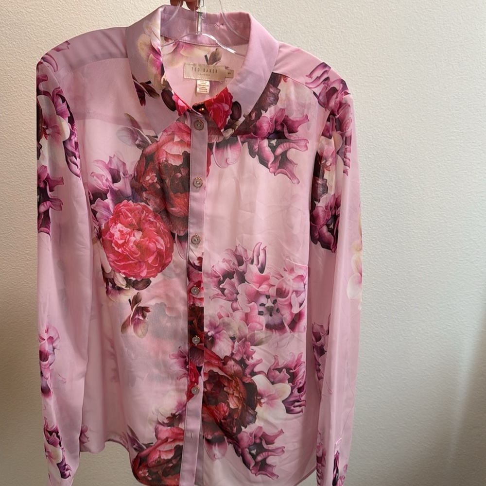 TED BAKER Mmarta Shirt Pink Floral Top Blouse